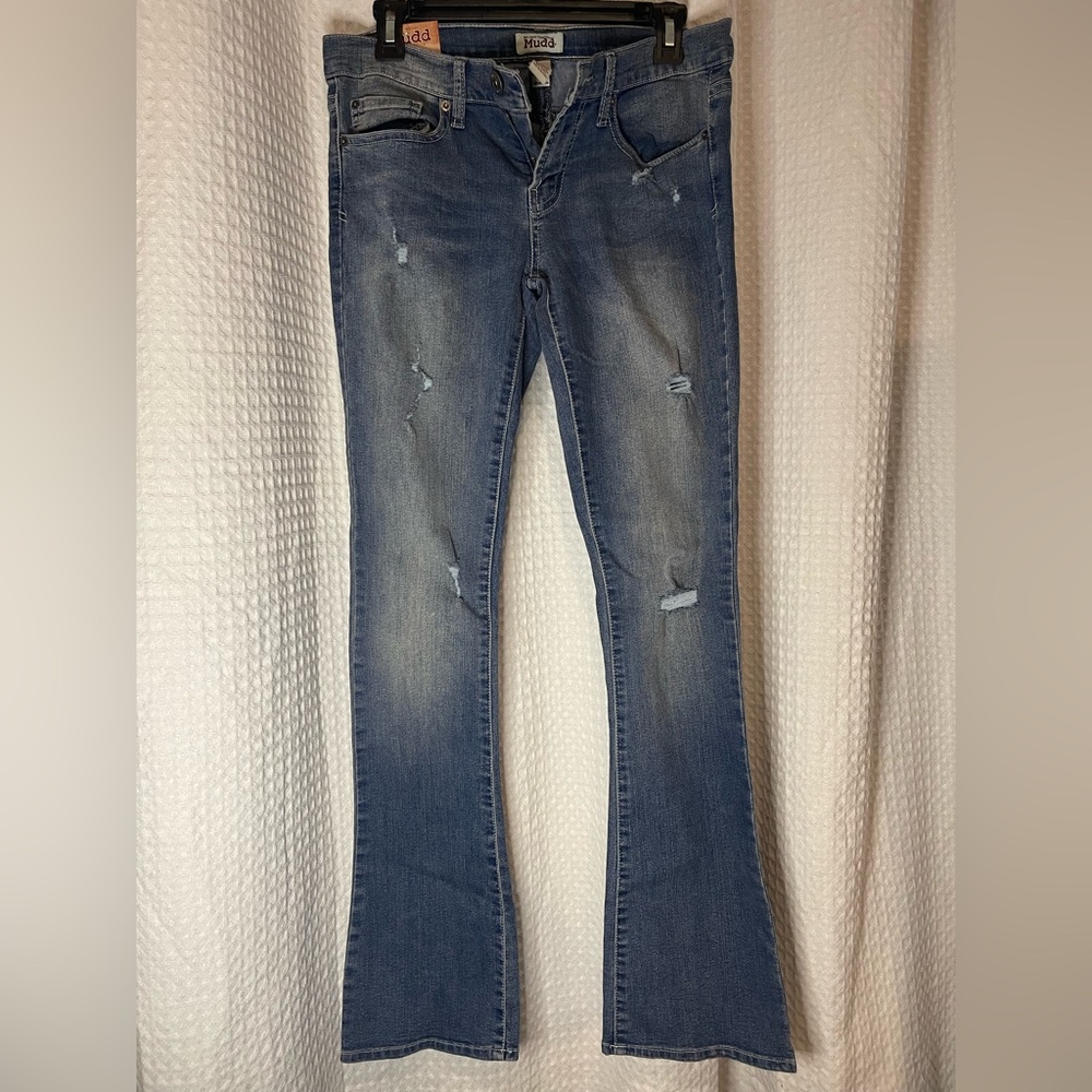 Mudd Women's Flare Distressed Blue Jeans